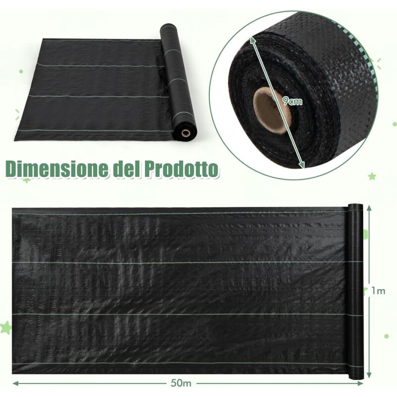 foto del prodotto goplus 1 x 50 m 2 x 25 m 1 x 50 m 2 x 25 m telo anti erbacce per paesaggio, telo pacciamatura robusto con eccellente permeabilit , telo antierba