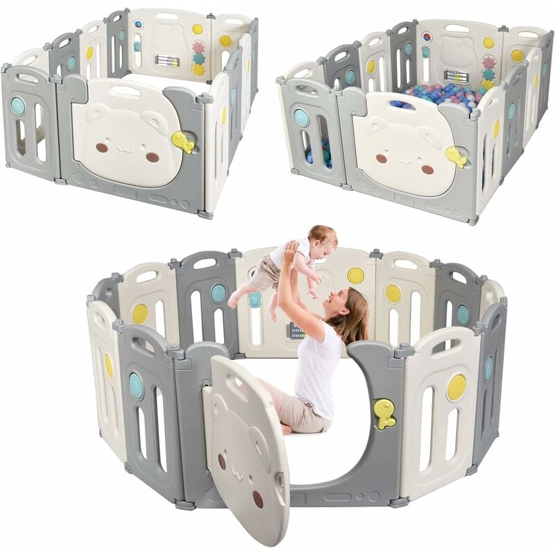 foto del prodotto goplus 14 pezzi box per bambini pieghevole barriera di sicurezza pieghevole con porta parco giochi sicurezza con design del gioco