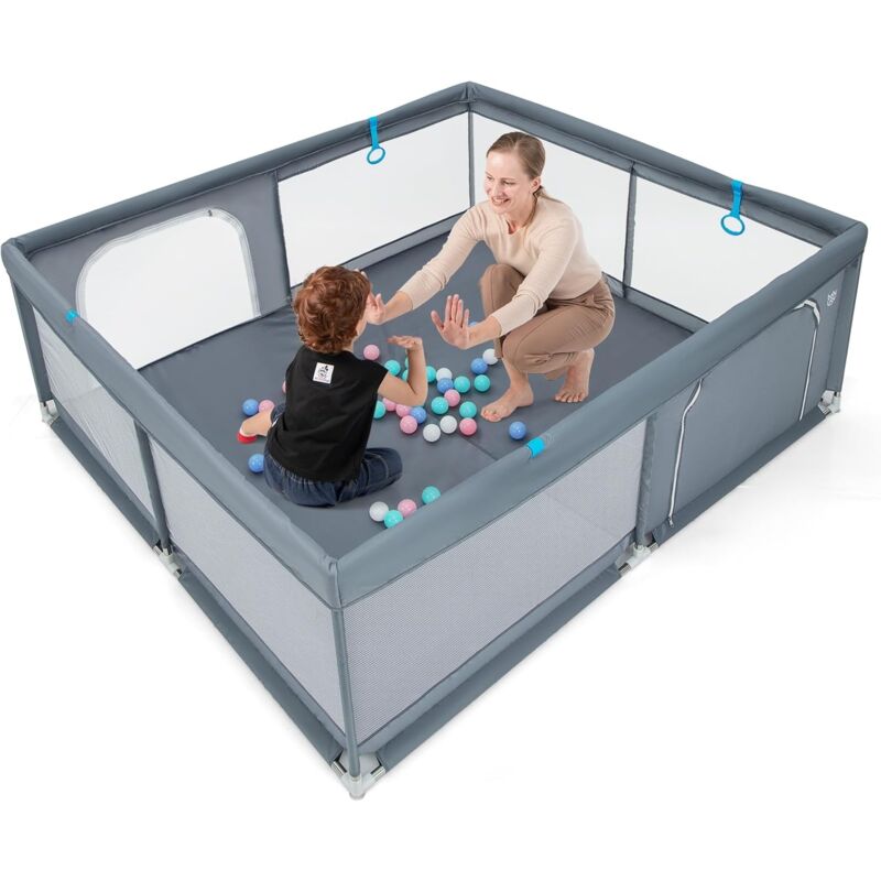 foto del prodotto goplus 200 x 180 cm recinto da gioco per bambini, box per bambini con rete traspirante, 50 palline dell oceano e anelli, centro attivit con borsa