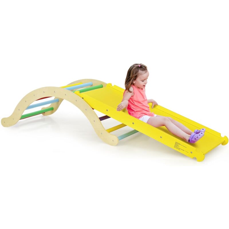 foto del prodotto goplus 3 in 1 triangolo da arrampicata per bambini, scala con rampe in faggio e betulla con tappetino, per camera dei bambini, struttura