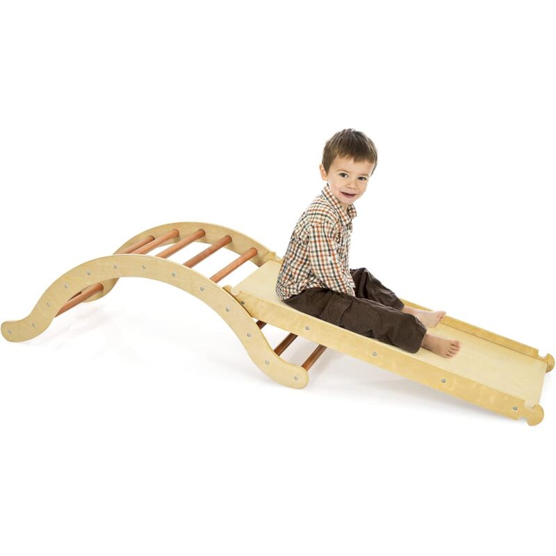foto del prodotto goplus 3 in 1 triangolo da arrampicata per bambini, scala con rampe in faggio e betulla, per camera dei bambini, struttura resistente, per bambini