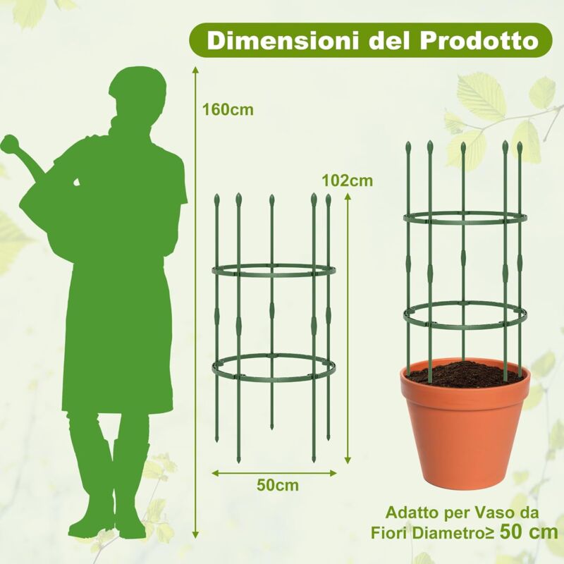 foto del prodotto goplus 3 pezzi gabbie per pomodori per il supporto delle piante da giardino, traliccio per piante 3 anelli di supporto regolabili, clip, legature,