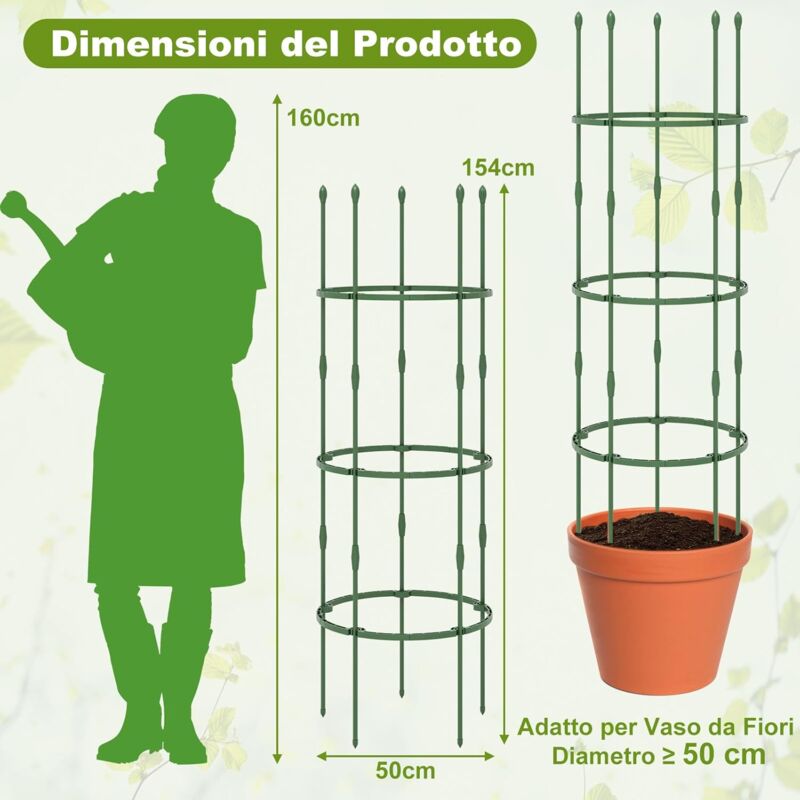 foto del prodotto goplus 3 pezzi gabbie per pomodori per il supporto delle piante da giardino, traliccio per piante 3 anelli di supporto regolabili, clip, legature,