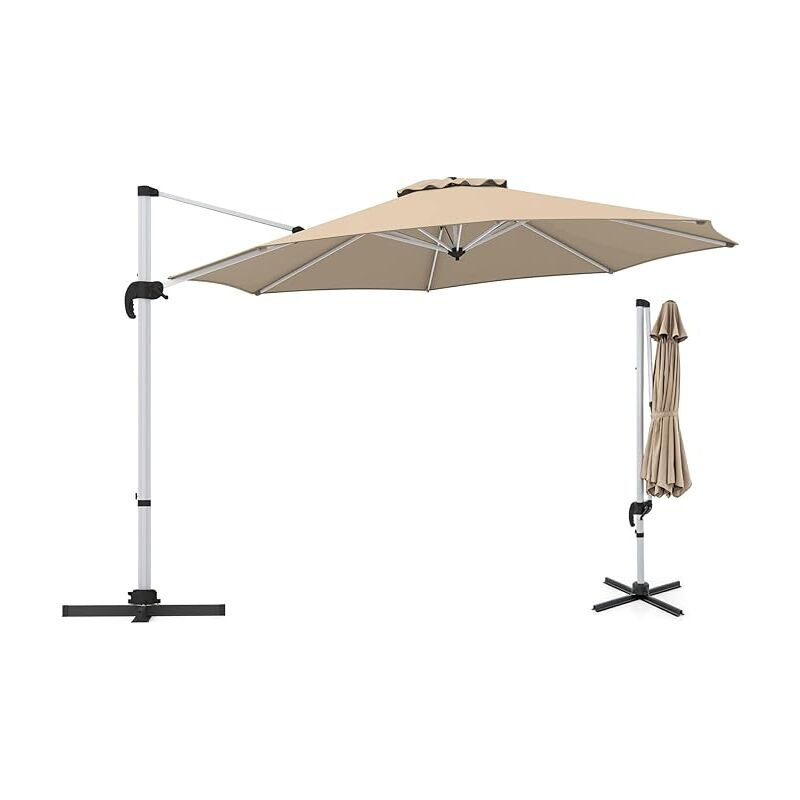 foto del prodotto goplus 339 cm ombrello da patio a sbalzo, ombrellone in alluminio con rotazione a 360 , inclinazione regolabile, telaio resistente allo