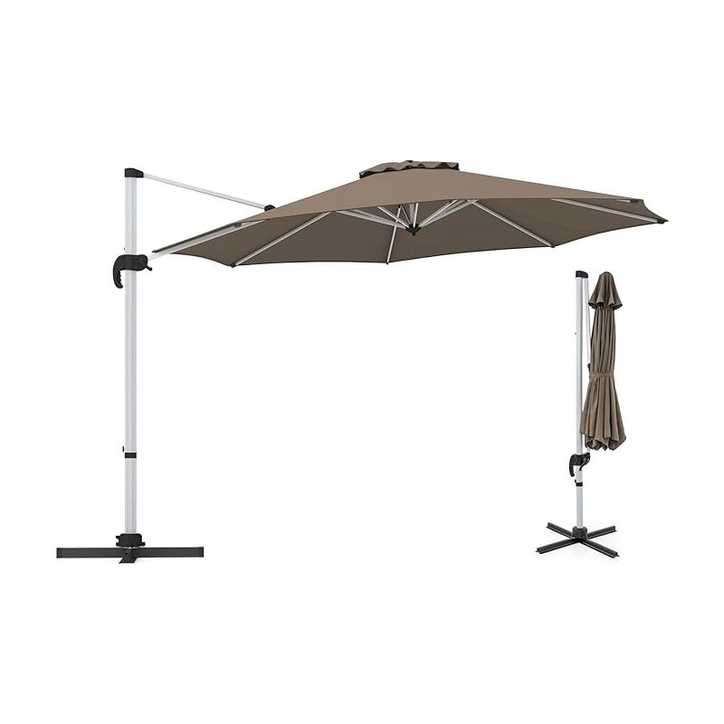 foto del prodotto goplus 339 cm ombrello da patio a sbalzo, ombrellone in alluminio con rotazione a 360 , inclinazione regolabile, telaio resistente allo sbiadimento,