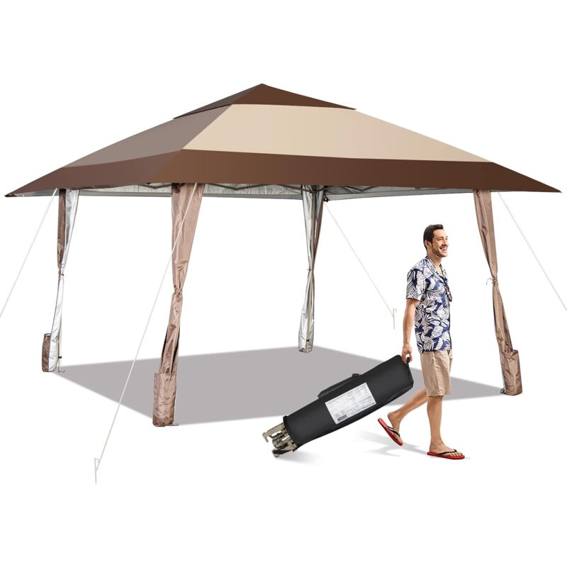 foto del prodotto goplus 3x3m gazebo pieghevole da esterno per 6 8 persone, 3 altezze regolabili, anti uv e antipioggia, tendone padiglione portatile, ideale per