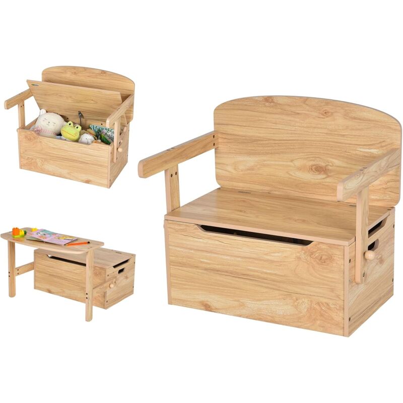 foto del prodotto goplus 4 in 1 combinazione di panca, tavolo e scaletta, cassapanca con schienale, multifunzionale, con contenitore grandi, stile semplice, 42x60x57