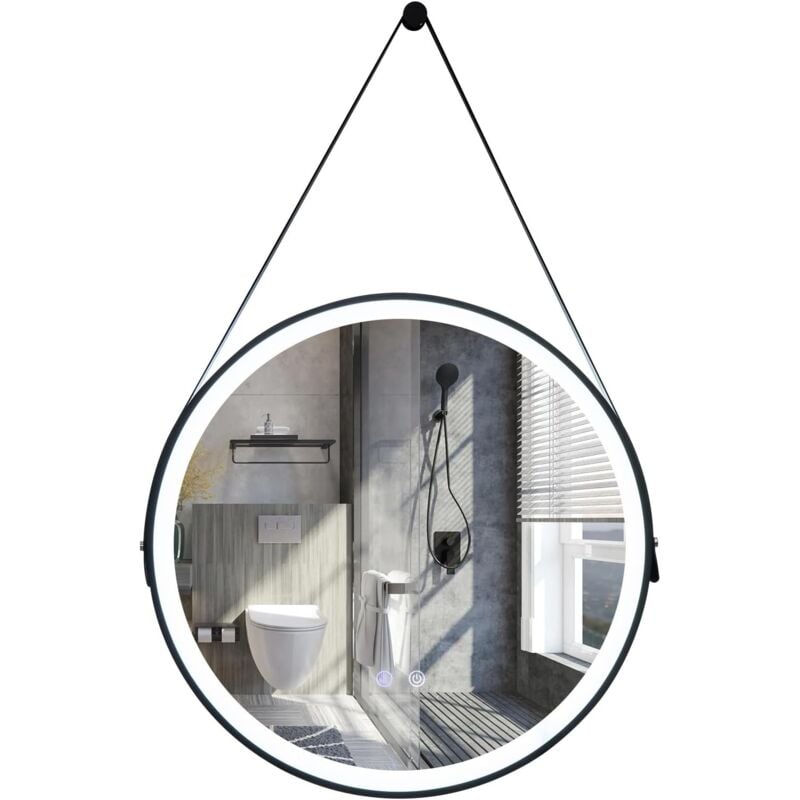 foto del prodotto goplus 60 cm specchio da parete a led, funzione antiappannamento, specchio da bagno rotondo 3000 6000k, 3 colori di luce regolabili, luminosit 