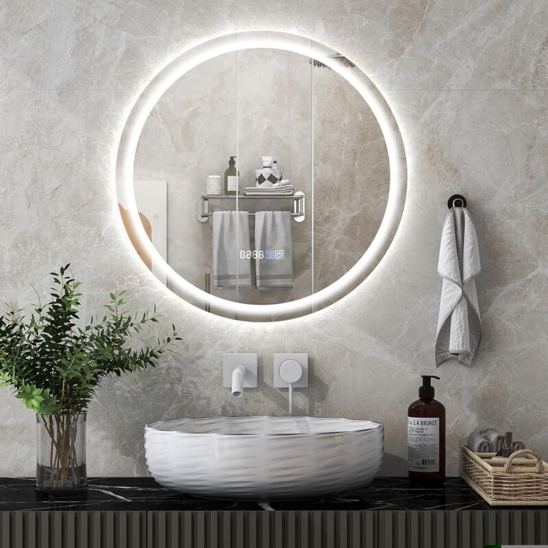foto del prodotto goplus 60 x 60 cm specchio da parete anti appannamento dimmerabile, 3 colori, funzione memoria, display tempo temperatura, per bagno, hotel