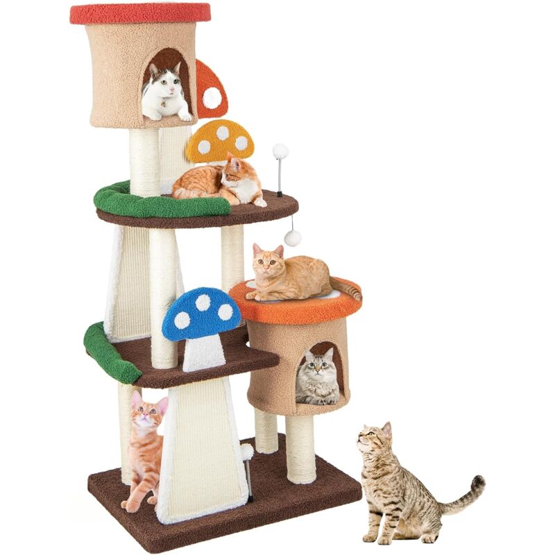 foto del prodotto goplus albero a gatto a forma di fungo, centro di attivit per gattini a pi livelli con pali di sisal naturali, supporto per arrampicata per gatti