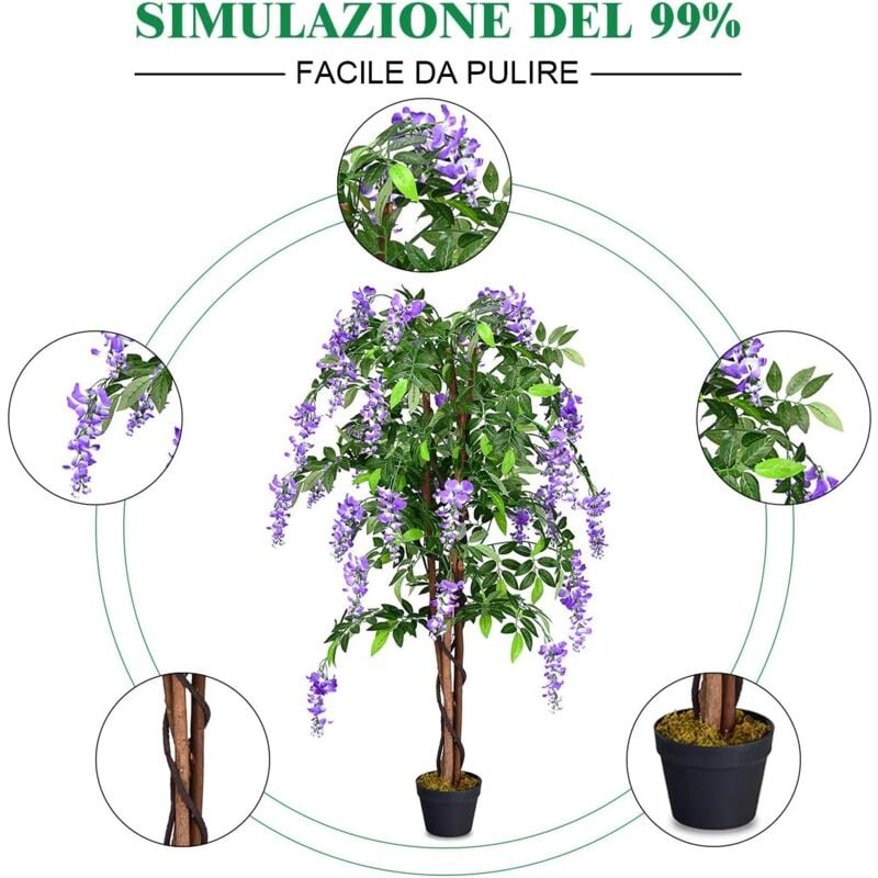 foto del prodotto goplus albero artificale decorativo da esterno,albero finto grande di legno, l altezza di 150cm, 3 tipi diversi con foglie