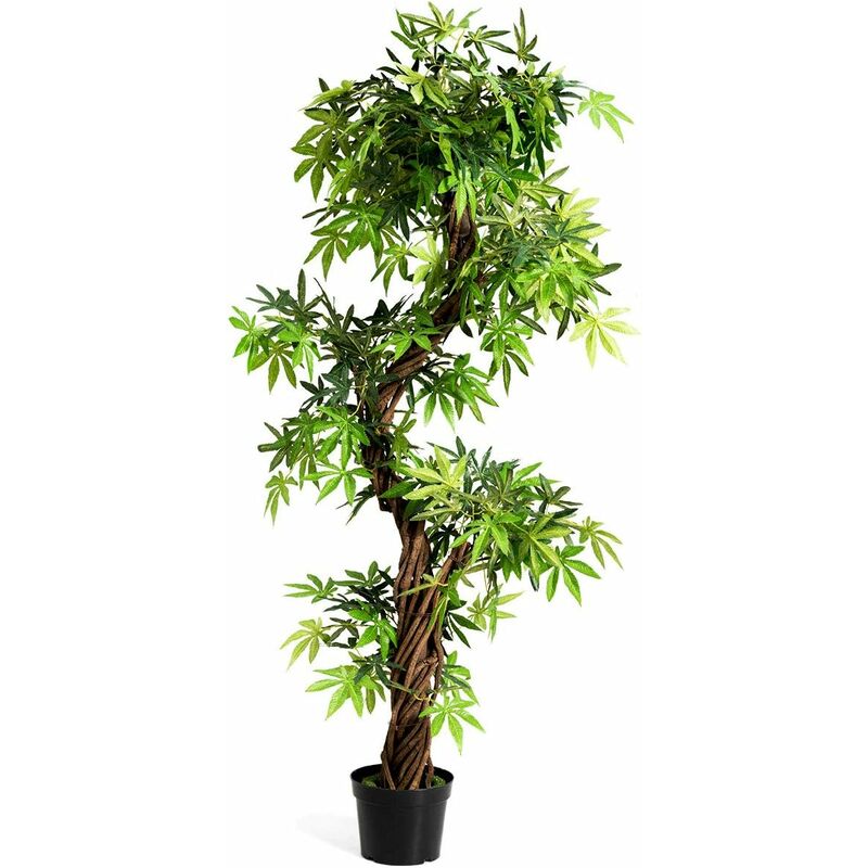 foto del prodotto goplus albero artificiale con tronco di legno massello, decorazione perfetta per interno,facile da pulire, buona stabilit , 160x19x19 cm