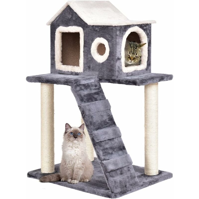 foto del prodotto goplus albero di gatti tiragraffi per gatti con scale e cuccia 88x60x45cm