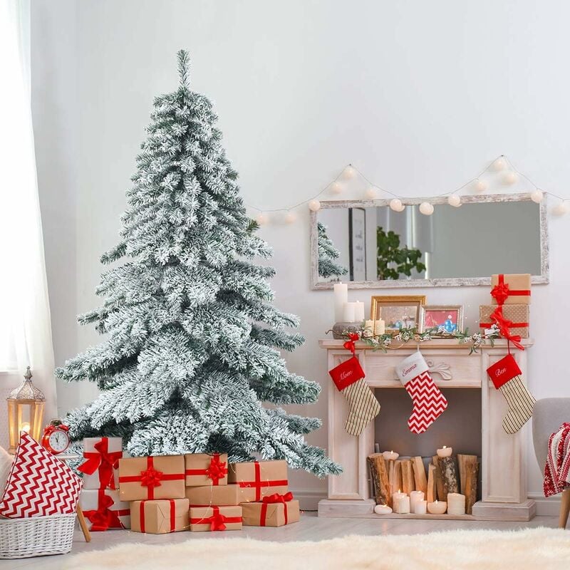 foto del prodotto goplus albero di natale innevato 180 230 cm, abete artificiale con base di metallo foglie spesse, aspetto rigoglioso, facile da montare e