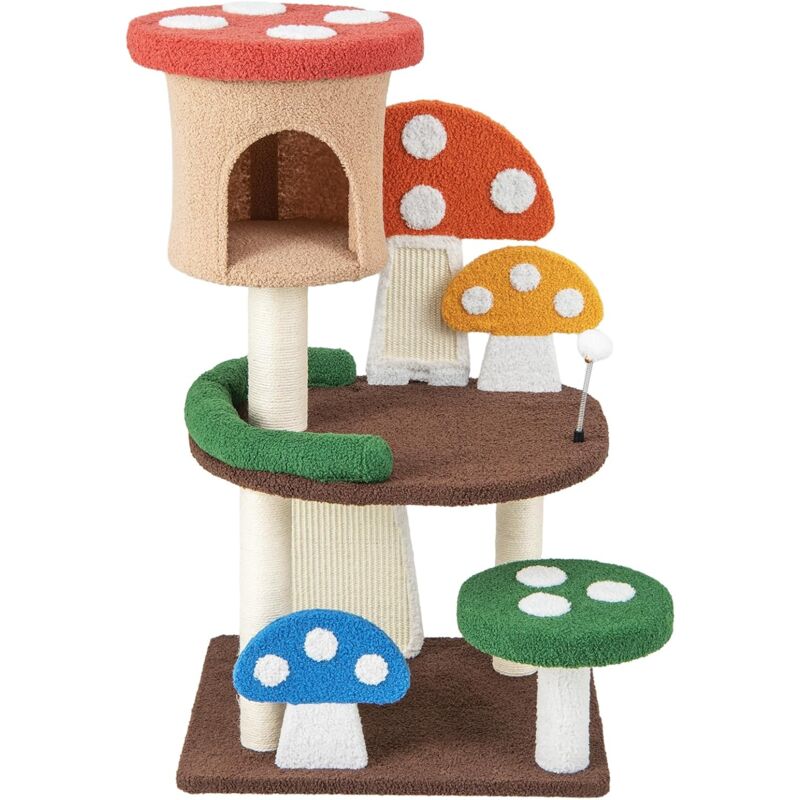 foto del prodotto goplus albero per gatti a forma di fungo, torre alta 102cm, centro attivit per gattini in casa con pali in sisal naturale, stand da arrampicata a