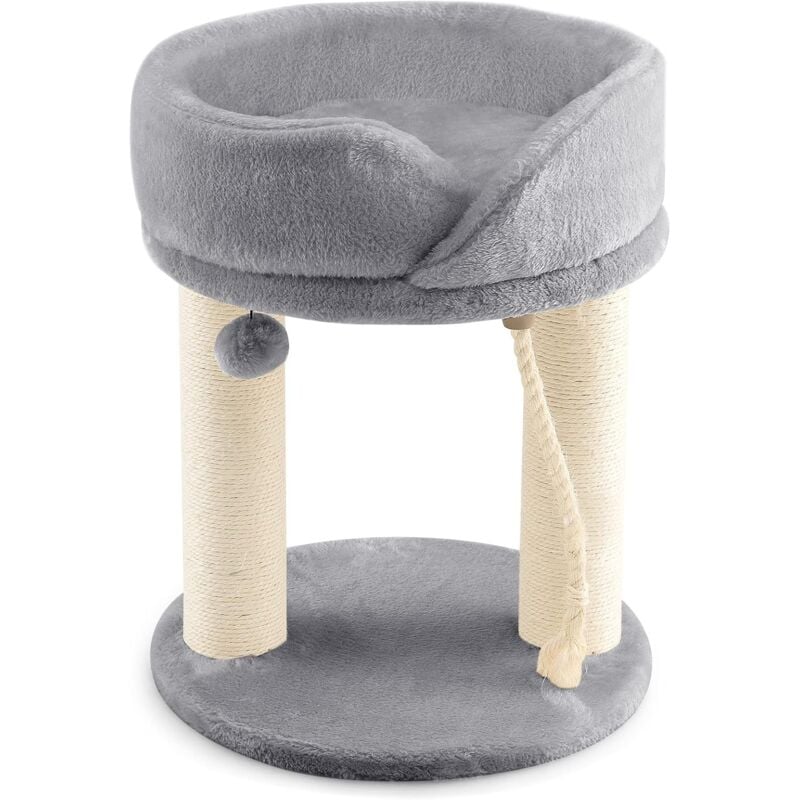 foto del prodotto goplus albero per gatti in legno foderato di peluche, tiragraffi per gatti con paletti in sisal, nido comfort staccabile, palla da appendere, corda