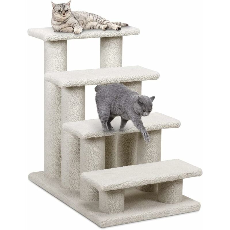 foto del prodotto goplus albero tira a scala per gatti, con 4 ripiani, bianco 102x45,5x15 cm