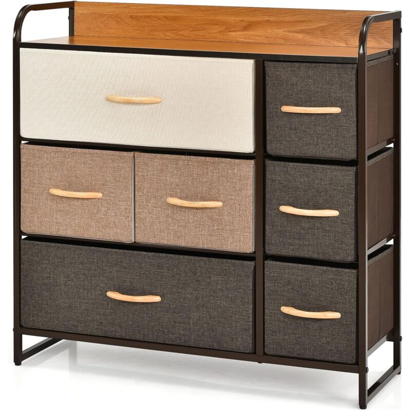 foto del prodotto goplus armadietto basso, con 7 cassetti, ampio spazio di stoccaggio, struttura stabile in metallo, design moderno per diverse stanza come
