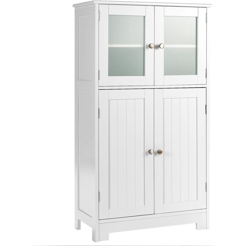 foto del prodotto goplus armadietto da bagno con 4 ante, resistente alla polvere e all umidit , ampio spazio di archiviazione, struttura resistente in legno, bianco,
