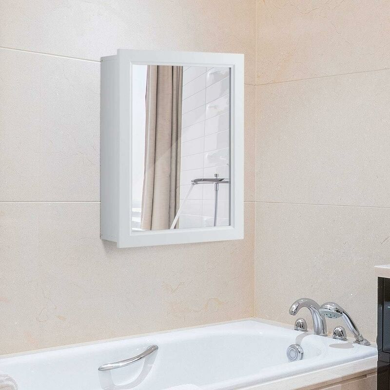 foto del prodotto goplus armadietto da bagno con specchio, armadio da muro con ripiano regolabile in altezza, salvaspazio e portare comodit , mobile in legno con