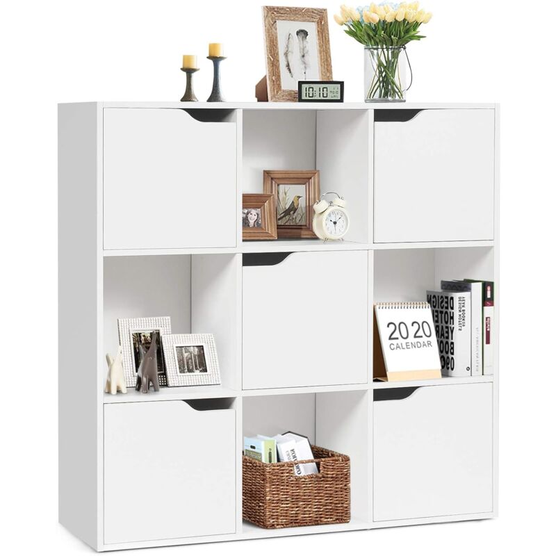 foto del prodotto goplus armadietto libreria basso a 6 9 cubi, scaffale porta libri, mensole a 3 ripiani, mobiletto multiuso legno, moderno e semplice, 90x29x90 cm,