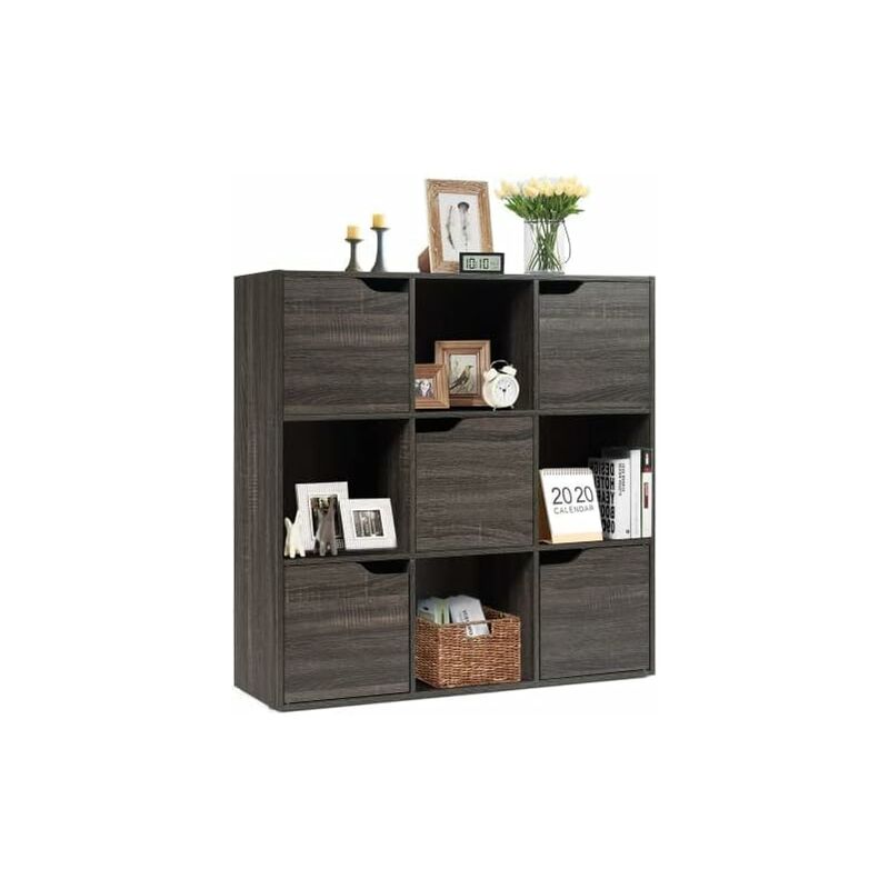 foto del prodotto goplus armadietto libreria basso a 6 9 cubi, scaffale porta libri, mensole a 3 ripiani, mobiletto multiuso legno, moderno e semplice, 90x29x90 cm,