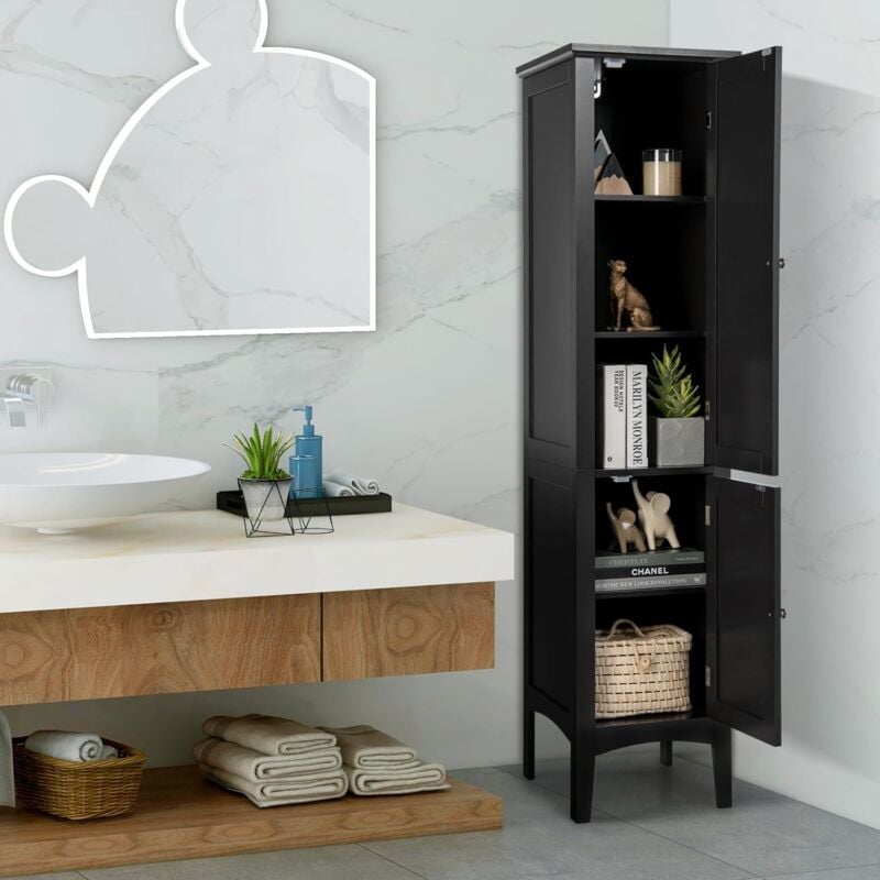 foto del prodotto goplus armadio alto da bagno, 37 x 37 x 160 cm, mobile stretto portaoggetti, con 2 porte, 5 ripiani, dispositivo antiribaltamento, colonna wc, per