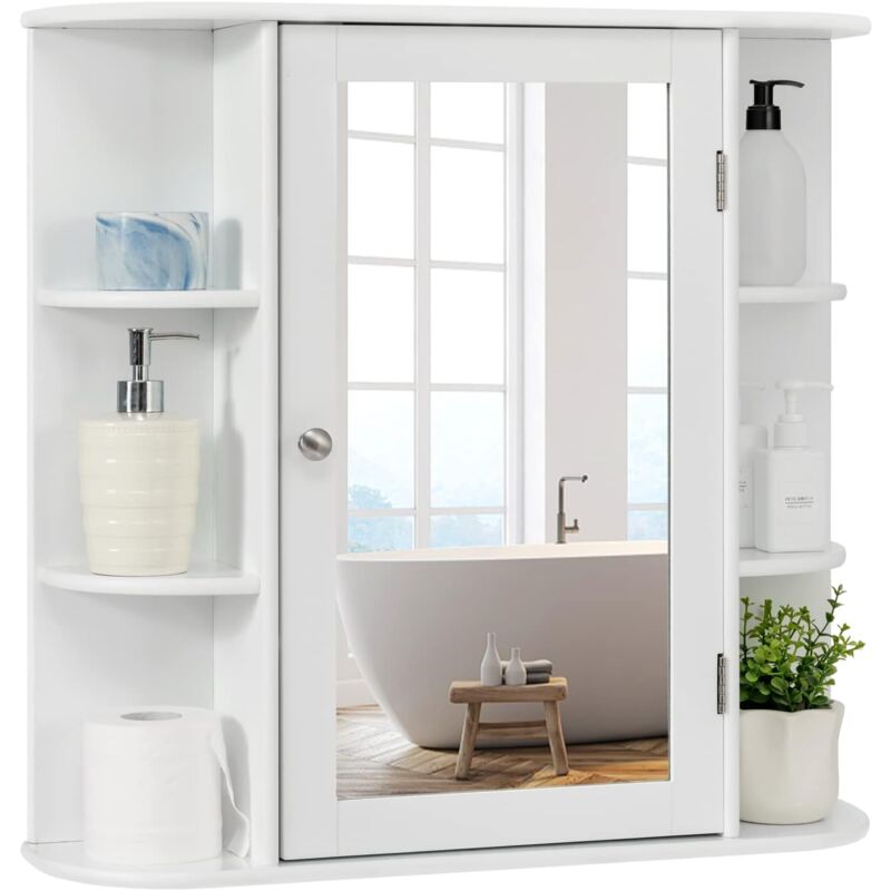 foto del prodotto goplus armadio da parete, armadietto da bagno 10 ripiani con specchio, varie dimensioni, 66 x 17 x 63 cm, bianco