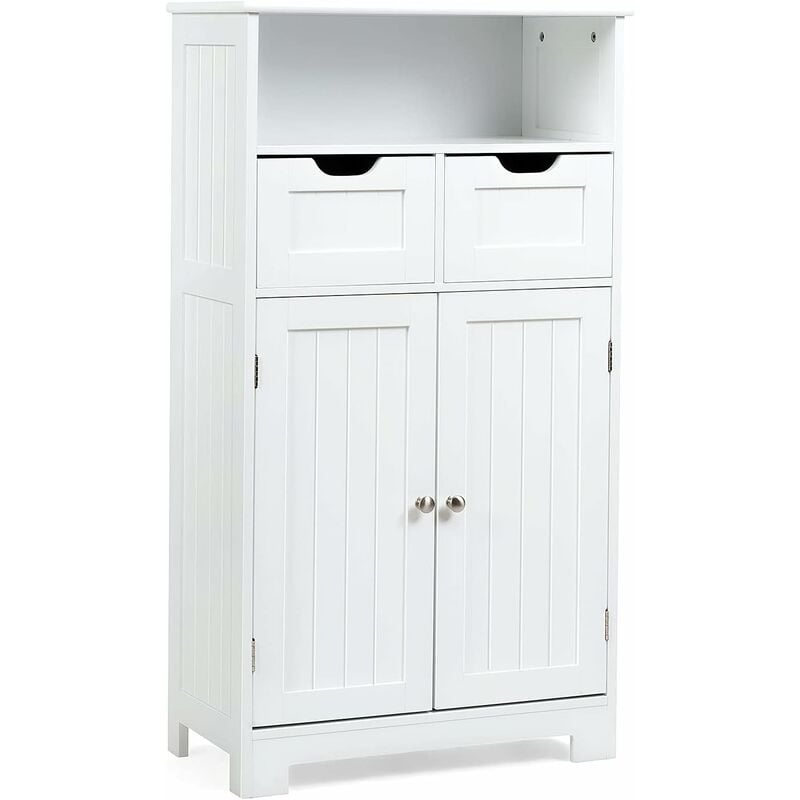 foto del prodotto goplus armadio da terra, mensola con 2 ante e 2 cassetti, mobile salvaspazio multifunzioneper bagno,con 2 manicitondi, di legno, 60x30x108,5 cm