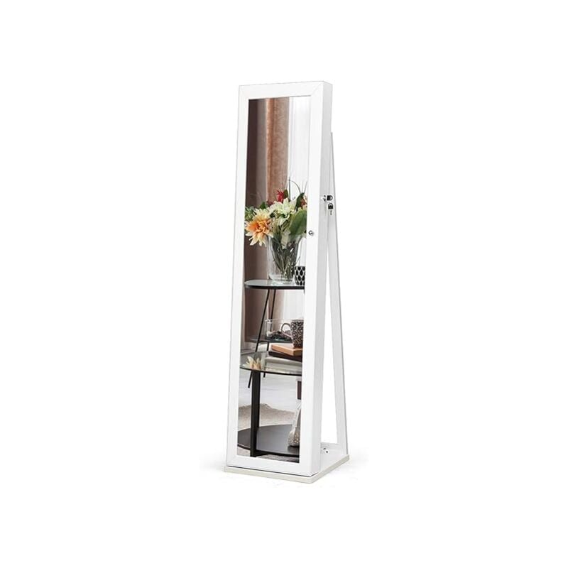foto del prodotto goplus armadio portagioielli da terra, mobiletto per gioielli con specchio, stabile e resistente, armadio portagioie per camera da letto, di legno,