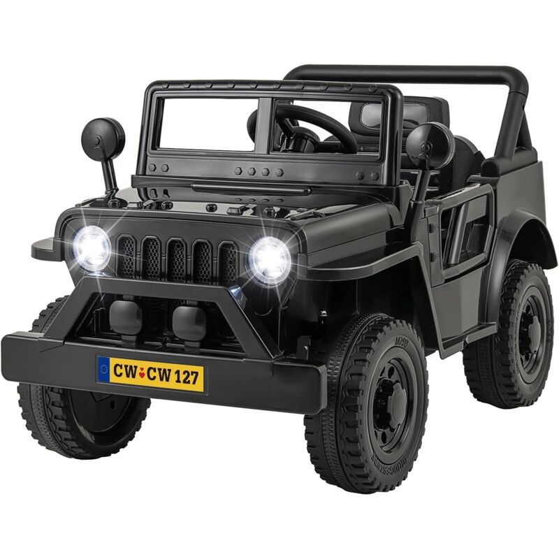 foto del prodotto goplus auto cavalcabile per bambini 12v, auto elettrica per bambini con controllo remoto, luci, musica, clacson e storia, ruote da trasporto, veicolo