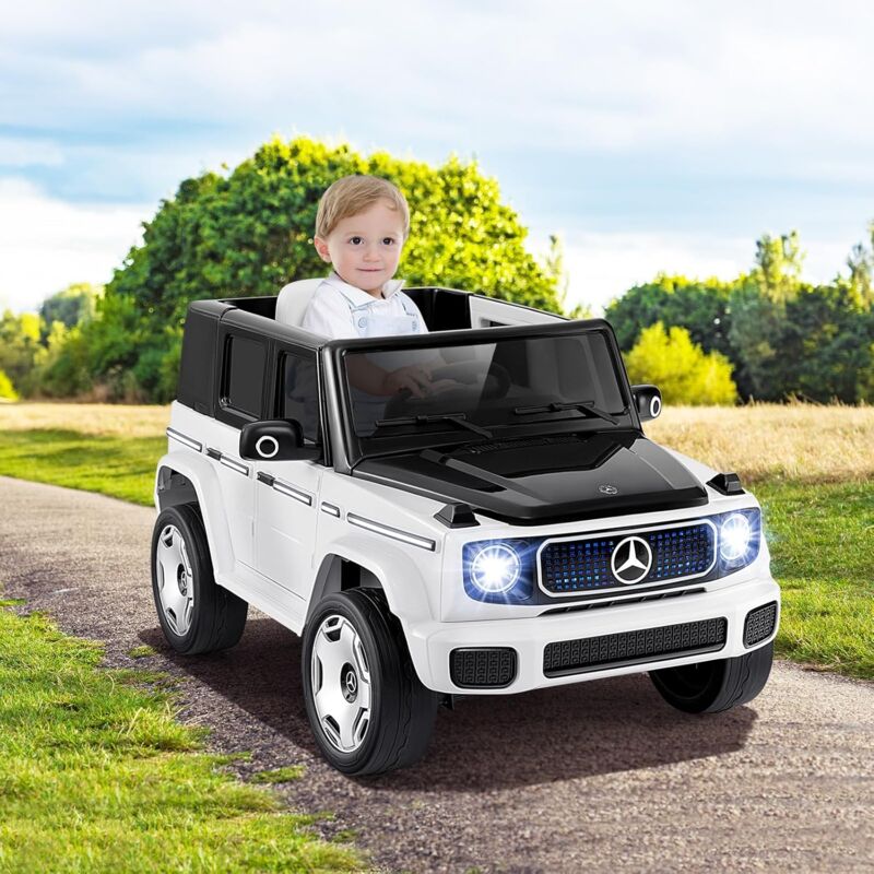 foto del prodotto goplus auto elettrica 12v per bambini, con licenza mercedes benz, con telecomando, effetti sonori e luci led, clacson, 2 modalit di guida, porte