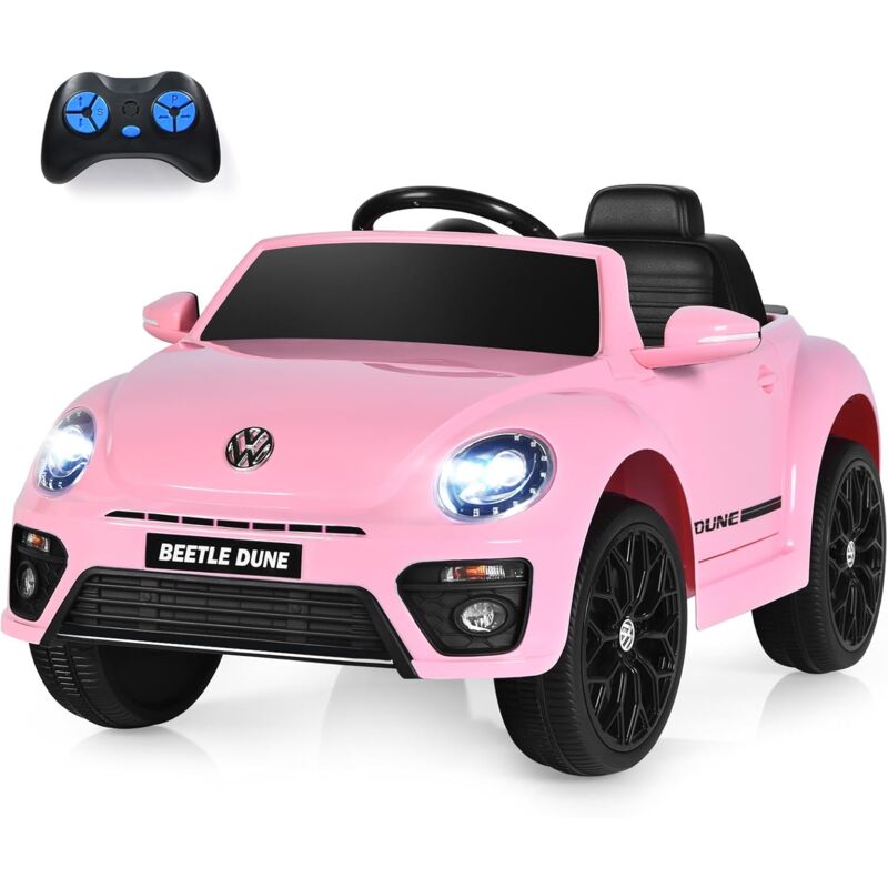 foto del prodotto goplus auto elettrica a 12 v per bambini, con telecomando, veicolo elettrico con led bluetooth usb, 3 5 km h, 3 8 anni rosa 