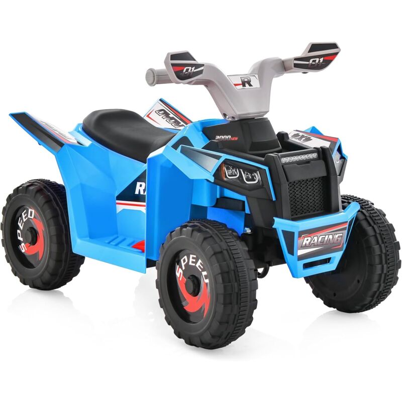 foto del prodotto goplus auto elettrica per bambini, giocattolo elettrico per bambini con batteria da 6v, sedile largo, pulsante avanti indietro, pedale, quad
