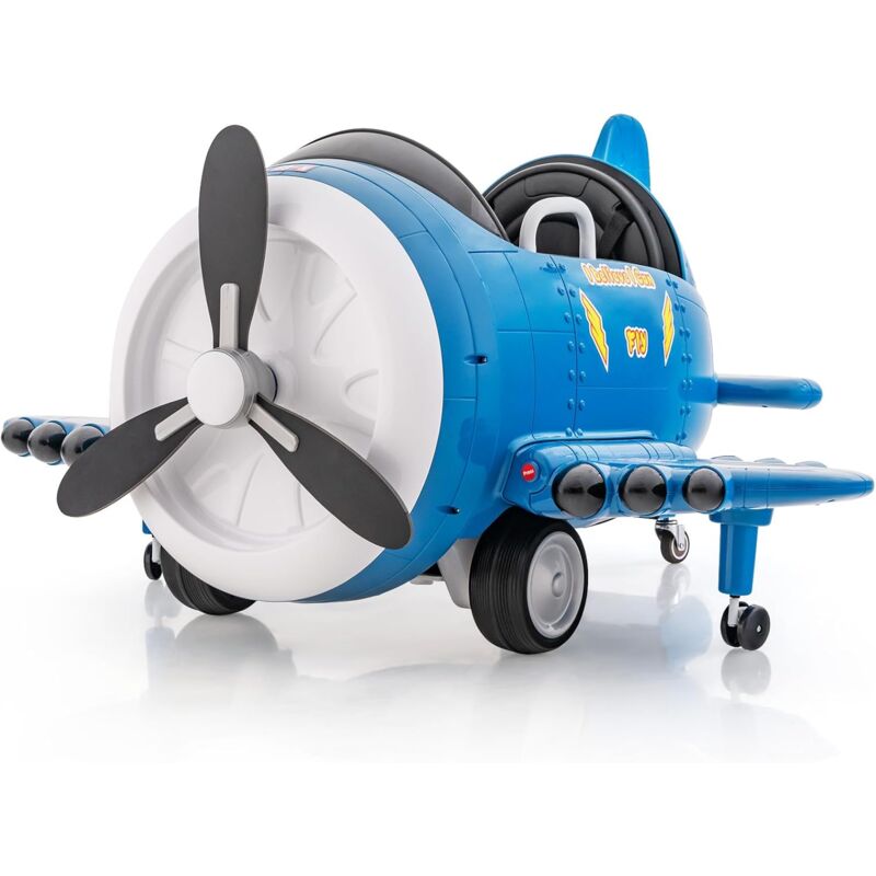 foto del prodotto goplus auto per bambini a forma di aereo, macchina giocattolo, ala pieghevole, elica rotante, aereo elettrico, funzione usb e telecomando, musica ed