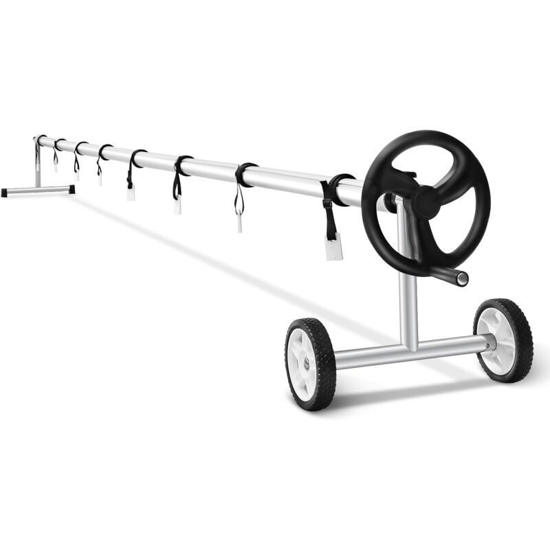 foto del prodotto goplus avvolgitore per piscina 165cm 700cm, avvolgitore in alluminio e acciaio inox con comoda impugnatura, ruote e 8 cinghie, sistema di