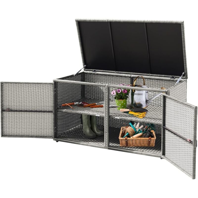 foto del prodotto goplus baule cassapanca con 2 ripiani, scatola di immagazzinaggio con coperchio, 115 x 60 x 65 cm grigio 