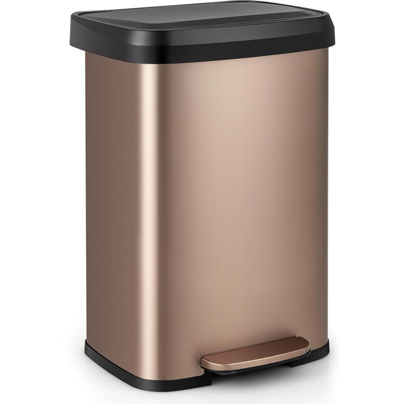 foto del prodotto goplus bidone a pedale da 50 68 l, bidone in acciaio inossidabile con coperchio a chiusura soft, compartimento deodorante, bidone da cucina