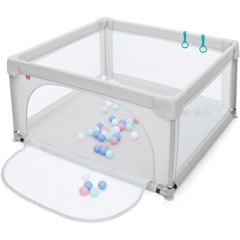 foto del prodotto goplus box per bambini 120 x 120 x 68 cm, recinto in rete con 50 palline e 2 anelli per imparare a camminare, ventose antiscivole, centro attivit 