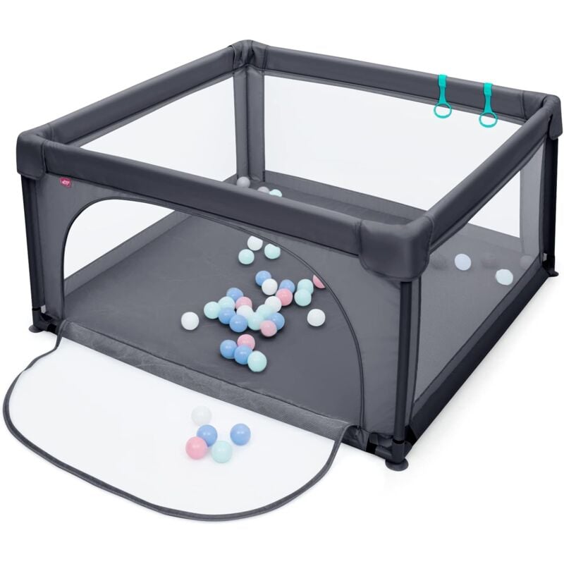 foto del prodotto goplus box per bambini 120 x 120 x 68 cm, recinto in rete con 50 palline e 2 anelli per imparare a camminare, ventose antiscivole, centro attivit 