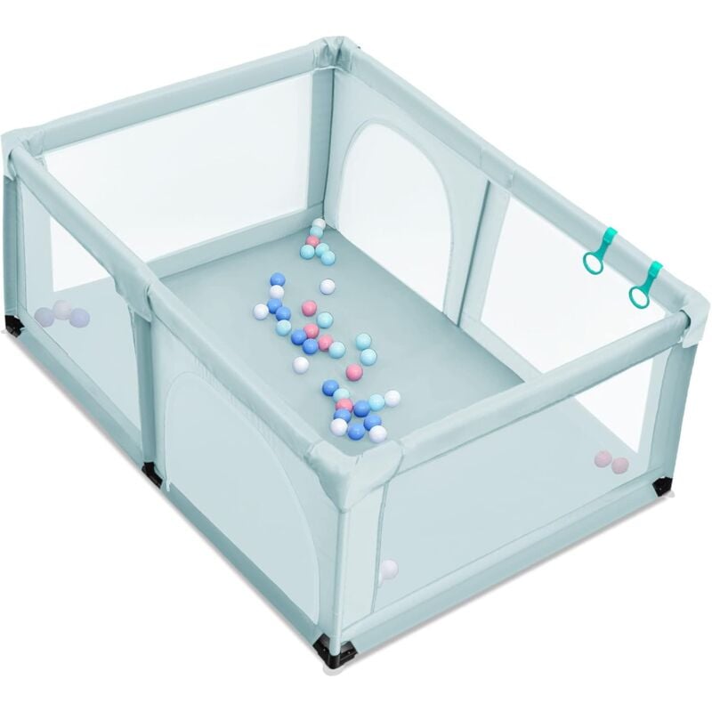 foto del prodotto goplus box per bambini, 190 x 120 x 69 cm, centro attivit , 50 palline colorate, 2 anelli per imparare a camminare, ventose antiscivole blu 