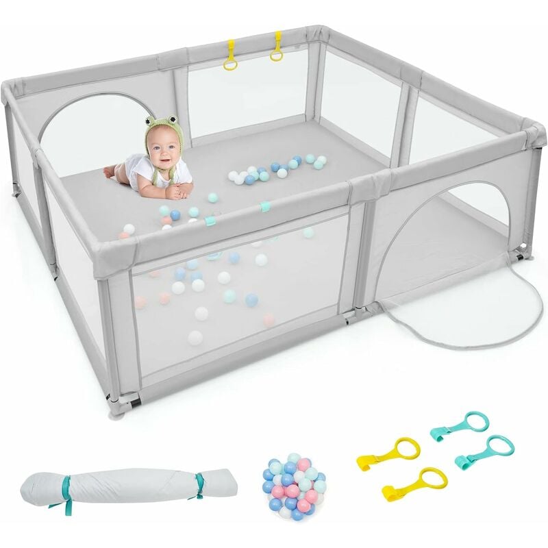 foto del prodotto goplus box per bambini, centro attivit per bambini all aperto, box di sicurezza per neonati, 50 palline colorate, 4 anelli per stare in piedi