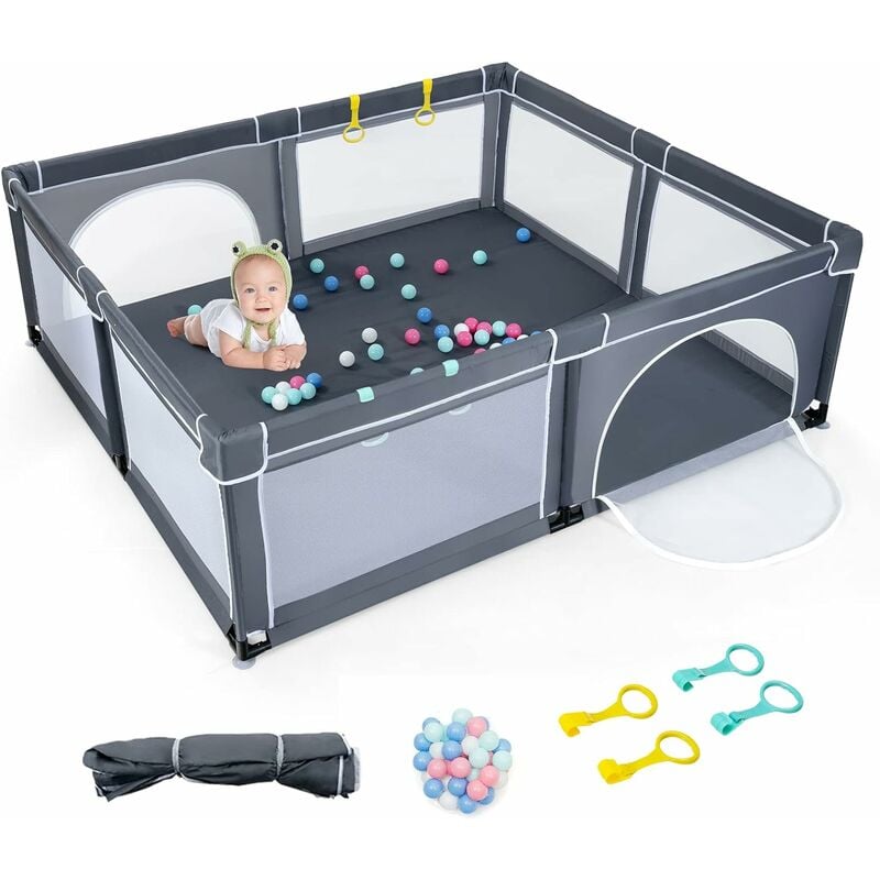 foto del prodotto goplus box per bambini, centro attivit per bambini all aperto, box di sicurezza per neonati, 50 palline colorate, 4 anelli per stare in piedi