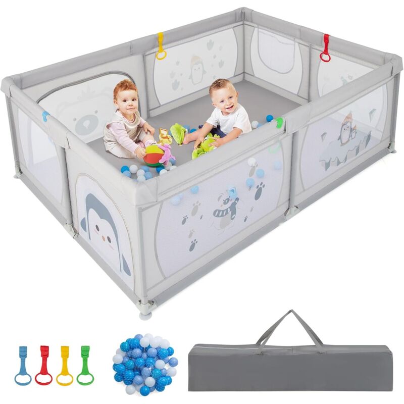 foto del prodotto goplus box recinto per bambini 0 3 anni, 206 147 68,5 cm, con 50 palline dell oceano, borsa portatile, porta con cerniera, rete traspirante,