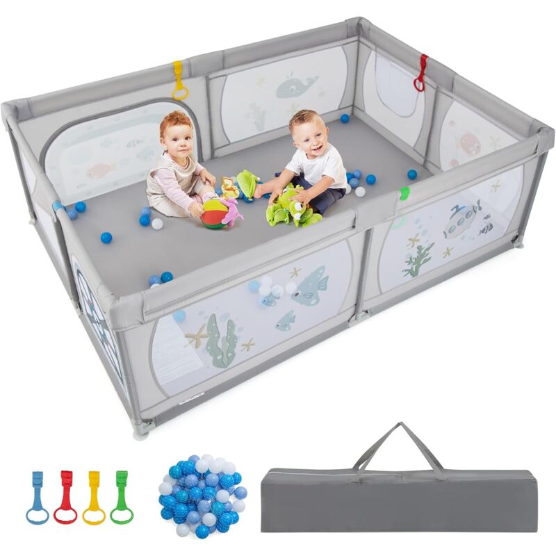 foto del prodotto goplus box recinto per bambini 0 3 anni, 206 147 68,5 cm, con 50 palline dell oceano, borsa portatile, porta con cerniera, rete traspirante,
