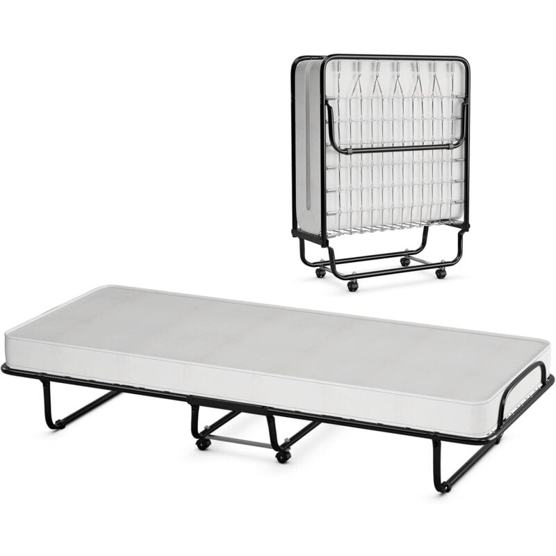 foto del prodotto goplus brandina pieghevole con materasso 10 cm, 190 x 80 x 39 cm, carico 130 kg, materasso memory, made in italy, bianco
