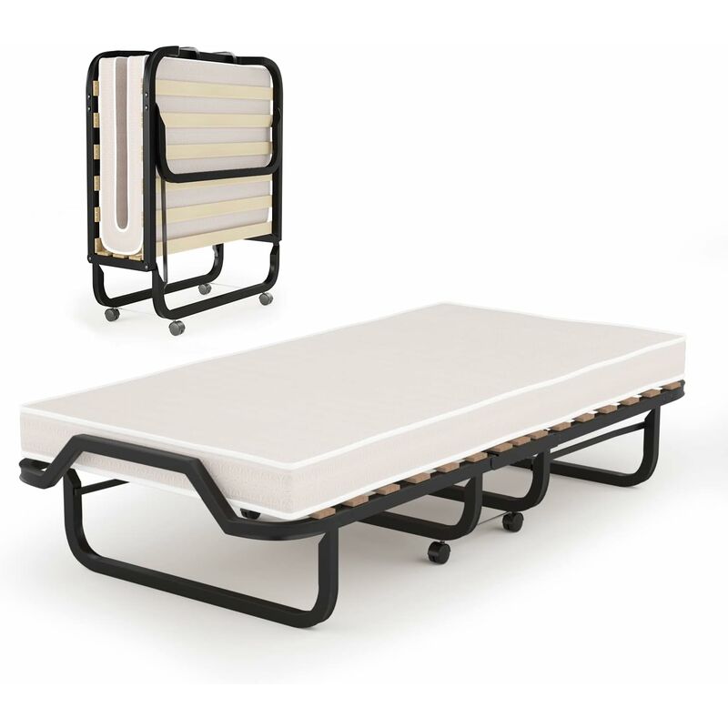 foto del prodotto goplus brandina pieghevole con materasso 10 cm, 200 x 80 x 40cm, carico 130 kg, materasso memory, a 15 doghe, made in italy beige 