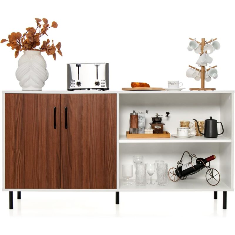 foto del prodotto goplus buffet a 2 porte, armadio da cucina con 2 scomparti aperti e 1 ampio piano, mobile portaoggetti in stile moderno con dispositivo