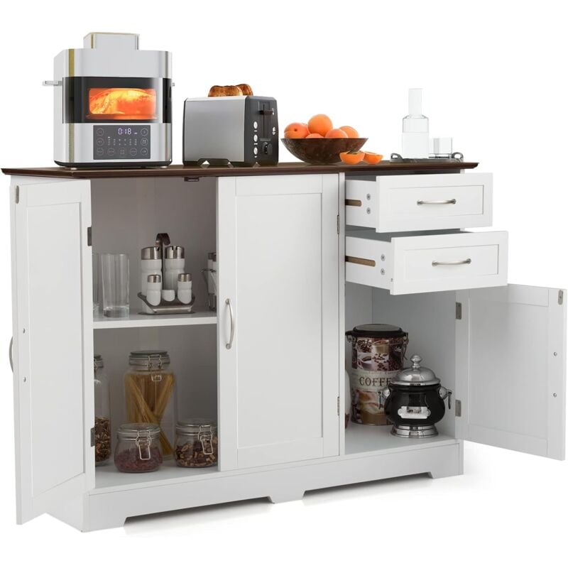 foto del prodotto goplus buffet da cucina, mobile con 2 armadietti a porta, 2 cassetti, piano spazioso, mensola regolabile, mobile di stoccaggio moderno per