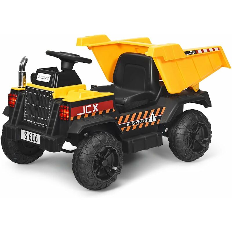 foto del prodotto goplus bulldozer elettrica, escavatore cavalcabile a batteria con telecomando, luci musica radio, usb bluetooth, sedile ergonomico con cintura,
